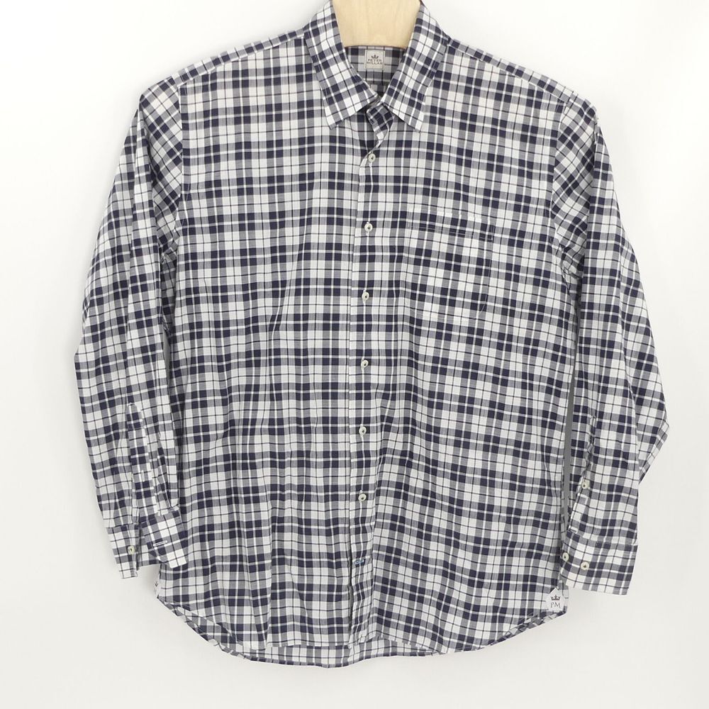 Peter Millar Long Sleeve Button Up Shirt Blue Check Men's XL